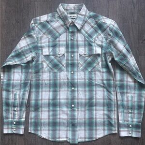 Ariat Men's Teal and White Plaid Button Down Shirt